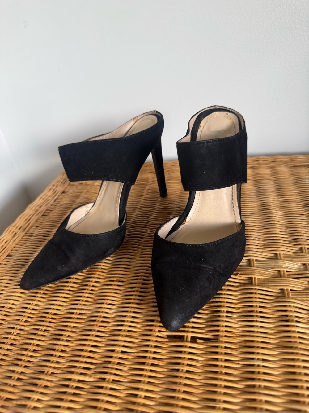 Anne Michelle Black Pointed-Toe High Heel Mules